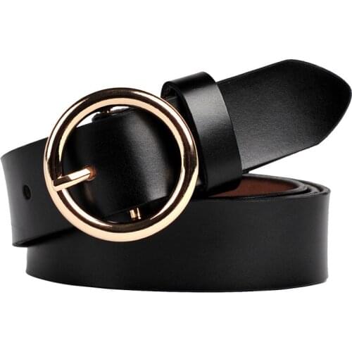 New ladies belt fashion retro belt ladies pure cowhide all-match round buckle leather belt womens thin trousers