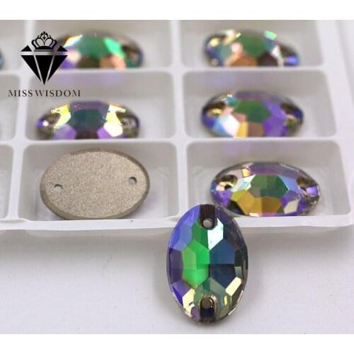 New high quality flatback glass crystal double hole sew on rhinestones Oval shape Ghost light 001GL rhinestone diy accessories