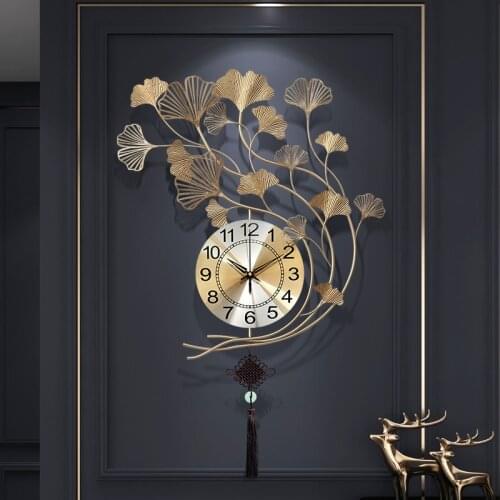 New Chinese Wrought Iron Gnkgo Leaf Wall Clocks Wall Hangings Home Livingroom Wall Mural Crafts Entrance Wall Sticker Decoration