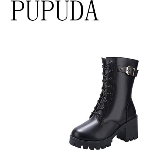PUPUDA Platform Boots Winter Fashion Chunky High Boots Women Trend Snow Boots Casual Cowboy Shoes For Women