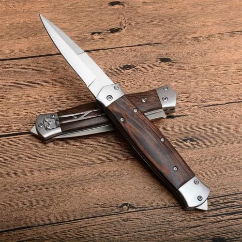 North American 23cm 60HRC pear wood mirror light folding knife (8CR13 steel) survival folding knife multi-purpose tactical knife