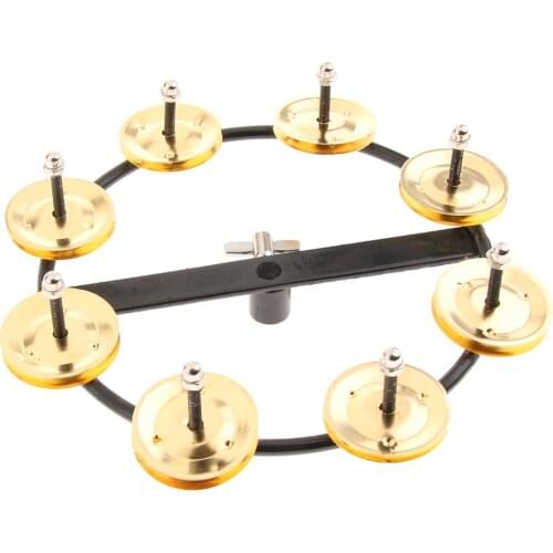 Golden Hi Hat Tambourine with Single Row Steel Jingles for Drum Set Percussion Instrument Parts