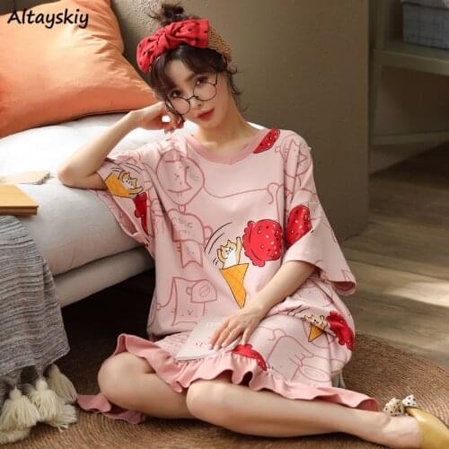 Sleepshirts Women Cartoon 26 Colors Lovely Summer Half Sleeve Loose Soft Home Wear Feamle Underwear O-neck New Hot Sale Student