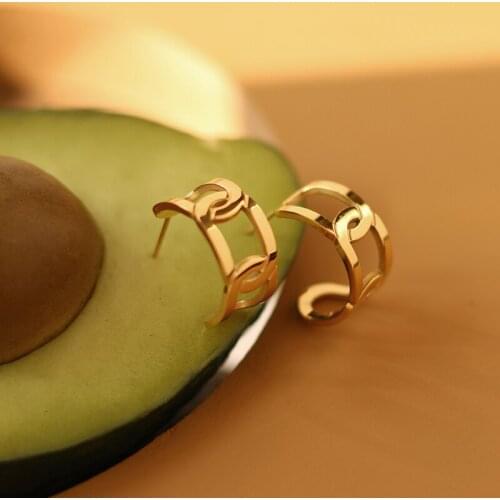 RHYSONG Vintage Geometric Hollow 316L Stainless Steel Stud Earrings Women Jewelry No Fade Waterproof C Shaped Ear Ornament New