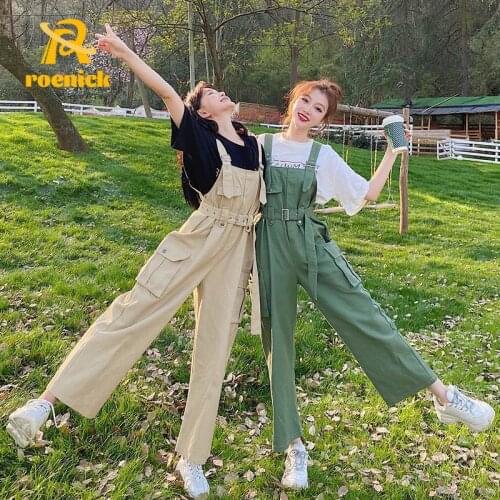 ROENICK Women Spring Solid Ankle-length Jumpsuits Harajuku Sashes Street Wear Suspenders Summer Rompers Fashion Chic Overalls