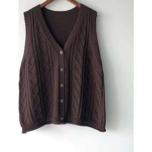 New Spring And Autumn Retro Knitted Cardigan V-Neck Versatile Hollow Vest Solid Color Stitching Thread Loose Womens Top Traf