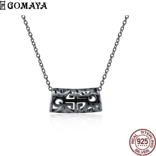 GOMAYA Classic Vintage Style Women Necklace Luck Hollow Out Pattern Pendant Necklaces Birthday Festival Fashion Jewelry Bijoux