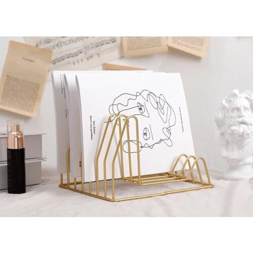 1PC Nordic style Golden Iron Art Grid Storage Rack Book Holder Three Layer Desktop Magazine Shelf Home Organizer Holder JL 246