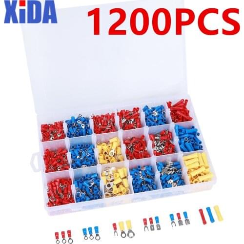 1200Pcs Assorted Crimp Terminals Set Kits Insulated Electrical Wiring Connectors Insulated Cord Pin End Terminal Kit