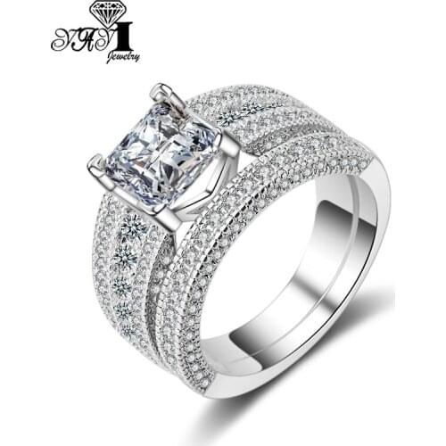2pcs YaYI Jewelry Princess Cut 9.7 CT White Zircon Silver Color Engagement Rings wedding Brand Set Rings Christmas Gifts 1325