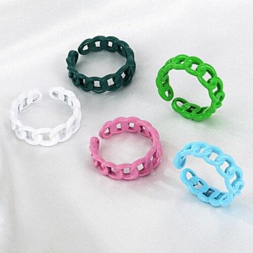 2021 Trendy Colorful Dripping Oil Rings Hand-Painted Geometric Open Rings for Women Girls Party Jewelry Gift