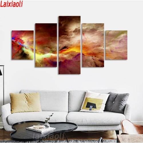 3d rhinestone diamond embroidery 5 Panel Abstract Colorful Cloud Painting for Modern Home Decoration 5d cross stitch mosaic art