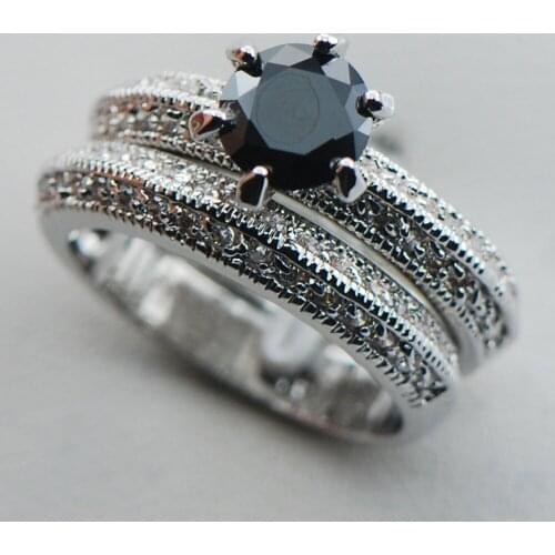 Black Onyx 925 Sterling Silver Top Quality Fancy Jewelry Engagement Wedding Two Ring Size 6 7 8 9 10 F1112