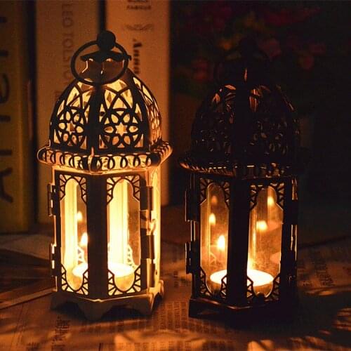 Euro Vintage Style Hanging Candle Holder Hollow Out Wrought Iron Candelabrum Gifts & Decor Moroccan Lantern Tabletop