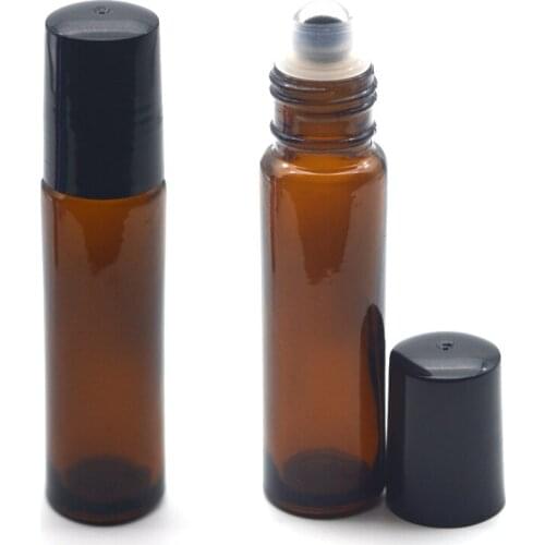 50pcs Hot 10cc Roller Glass Bottle Essential Oil Empty Amber 10ml Roll-On Perfume Sample Bottle