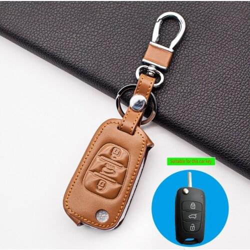 Hot sale Genuine leather cover for kia ceed picanto sportage for hyundai i20 i30 ix35 3 button Protect Shell Car-styling