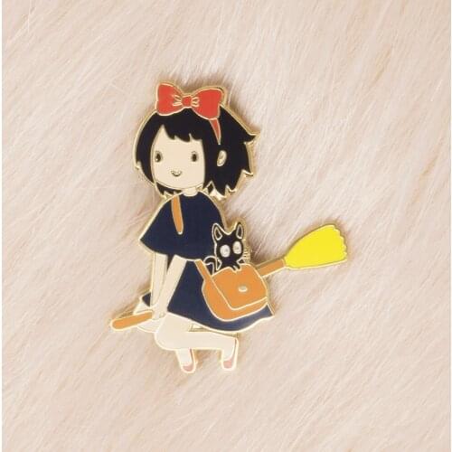 Kikis Delivery Services Enamel Pin Fashion Cartoon Animal Cute Gigi Cat Medal Brooch Jewelry Hayao Miyazakis Anime Fan Gift