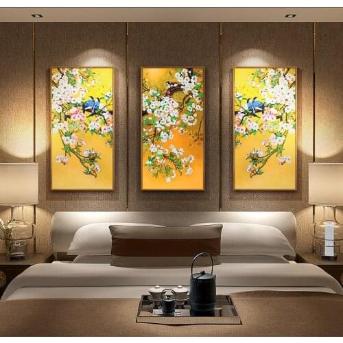 Chinese Style Bird Yellow Plant Landscape Combination Canvas Art Print Painting, Wall Picture For Living Room Home Décor