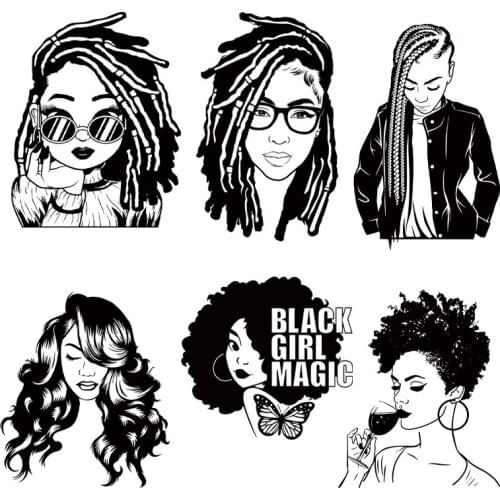 Beautiful Girl Patches For Clothes DIY T shirts Hoodie Iron on Patch Heat Transfer Stickers Black Girl Washable Applique