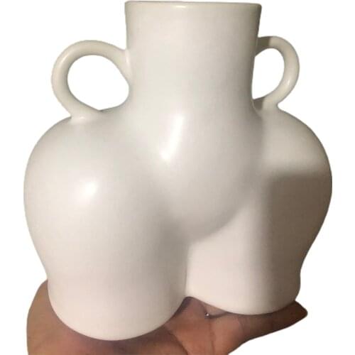 Creative Ceramic Vase Desktop Plant Container Human Body Shaped Art Creative Decorative Flower Pot Side Ring Handle Home Decor
