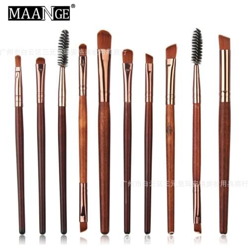Hot Selling MAANGE 10 Wooden Handle Eye and Face Makeup Brush Set Eyelash EyeShadow Eyebrow Brush Cosmetic Gift for Women