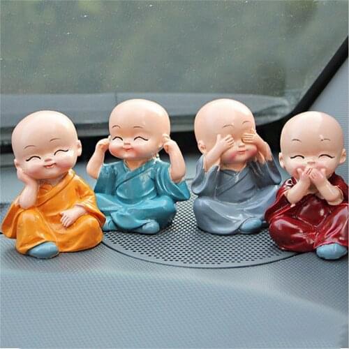 4 Pcs/lot Small Buddha Statue Monk Resin Figurine Crafts Home Decorative Ornaments Miniatures Crafts Creative #T2P