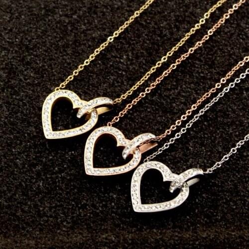 Fashion Stainless Steel Love Crystal D Letter Crystal Pendant Necklaces Rose Gold Color Women Wedding Party Gift