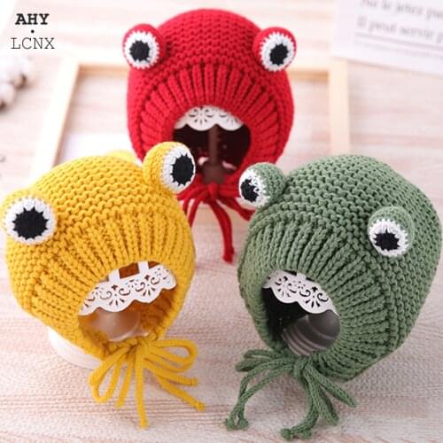 New Frog Design Cute Knitted Baby Hat Warm Winter Cap Girls Boys Hats Beanie Autumn Ear Warm Kids Hat Children Bonnet Muts