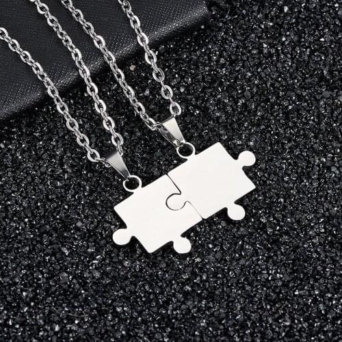 Stainless Steel Couple Pendant Necklace Stitching Puzzle Paired Pendants Best Friends Necklace Fashion Punk Neck Chain Jewelry