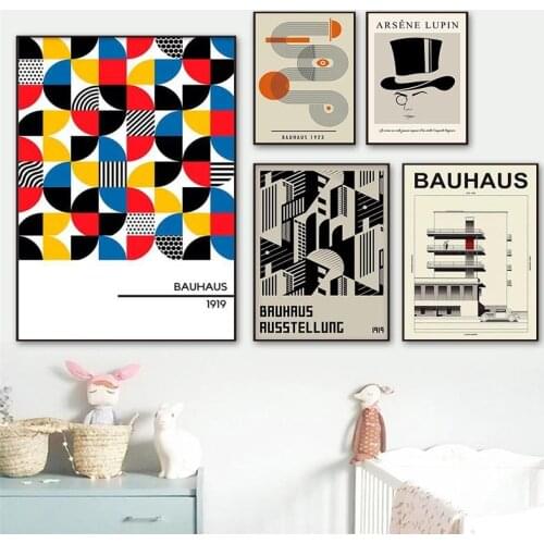 Bauhaus Exhibition Poster Art, Vintage Bauhaus Design Print, Black and White Modernism Minimalist Art Deco Wall Artwork