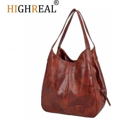 HIGHREAL Casual Large Capacity Women Tote Shoulder Bag PU Leather Ladies Bucket Handbag Soft Shopping Crossbody Bag