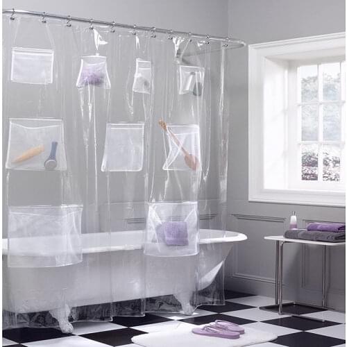 Transparent Shower Curtain With Pockets Waterproof Bathtub Screens Mildew Proof Thicken PEVA Bath Curtains Home Decoration
