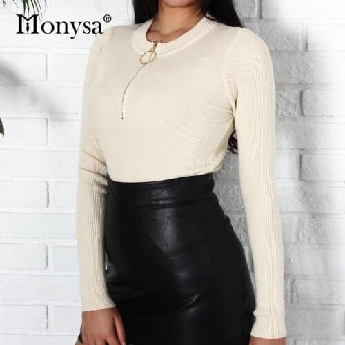 Pullover Sweaters Fashion 2018 Women Spring Autumn Long Sleeve Casual Jumper Ladies Zipper Slim Fit Knitted Sweater White Black