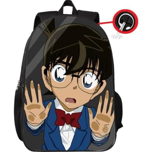 Cartoon conan Backpack Children School Bags fashion double-deck bag front earphone jack Boys Girls Book bag student Best Gift
