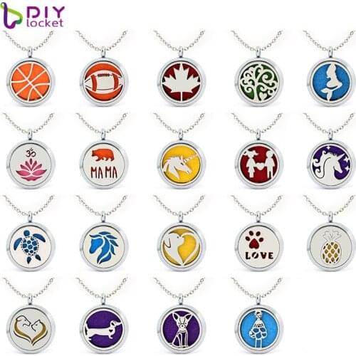 Mix Style Plain Alloy Oil Diffuser Locket Wholesale 30mm Aroma Diffuser Necklace With Stainless Steel Chain AL284-318