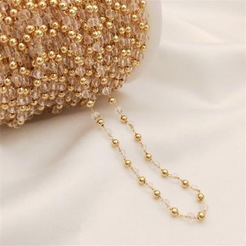 14K Gold Filled Light bead section zircon bead interval chain DIY loose chain hand bracelet first accessories