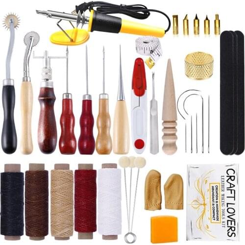 LMDZ Leather Crafting Supplies, Leather Starter Kit with Leather Burning Tool, Waxed Thread Cord, Leather Sewing Needles