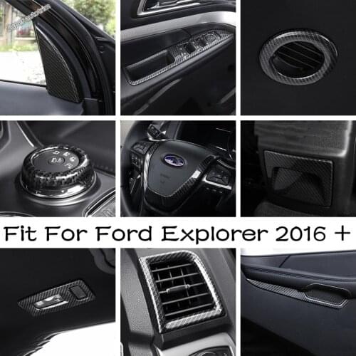 Carbon Fiber Look Interior Parts For Ford Explorer 2016 - 2018 Pillar A / Glass Lift / AC Vent / Multimedia Button Cover Trim