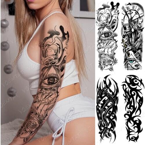 Large Arm Sleeve Waterproof Temporary Tattoos Old School Tatto Sticker Rose Eye Boat Body Art Full Leg Fake Tatoo Women Men