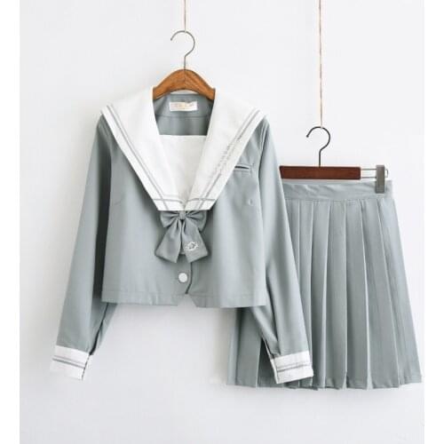 Japanese School Uniform For Girls Sailor Tops+Tie+Skirt Navy Style Students Clothes For Girl Plus size Lala Cheerleader clothing