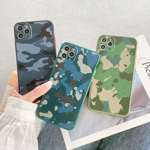 Fashion Army Green Camouflage Case For iPhone 11 Pro X XR XS Max 8 7 6S Plus SE2020 Transparent Lens Protection Hard Cover