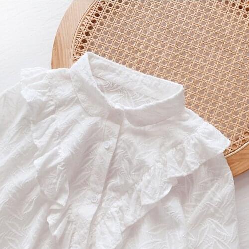 Lamtrip Unique V Shaped Lacing Patchwork Peter Pan Collar Full Embroidery Ruffles Lolita Kawaii Shirt Long Sleeve Blouse