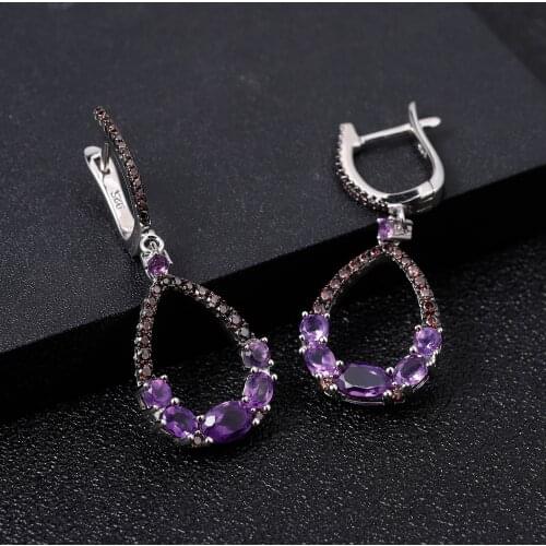 GEMS BALLET Natural Amethyst Drop Earrings for Women 925 Sterling Silver Dangle Elegant Wedding Jewelry Bijoux 2020 New Brincos