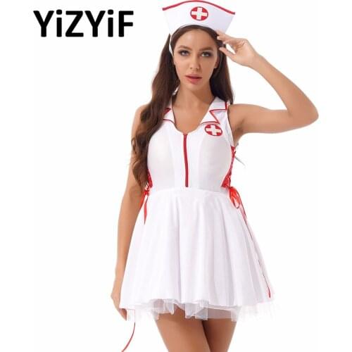 Ladies Sexy Nurse Costume Outfit Women Erotic Lingerie Porno Cosplay Uniform Dress Underwear White/Red