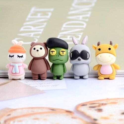 10Pcs Cartoon Bear Rabbit Cattle Flatback Resin Cabochon Embellishments for Scrapbooking Fit Phone Hair DIY Decoration Accessori