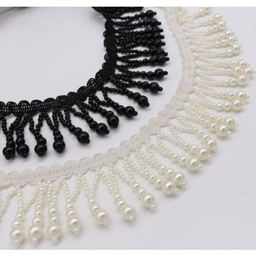 10Yards Black Pearl Trims Fringe Drop Beaded Lace Trim Sewing On Clothes Curtain Pillow Accessories Shoes Ornaments DIY Crafts