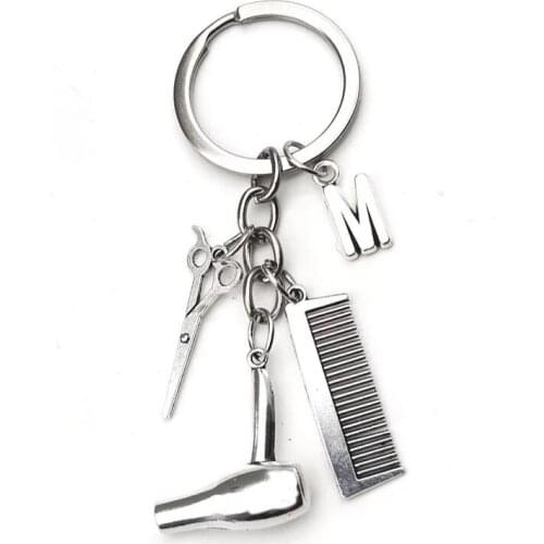 2020 Hair Stylist Essential Hair Dryer Scissors Comb Decorative Keychains Hairdressers Gift Key Rings Hair Dryer Letter Keyring