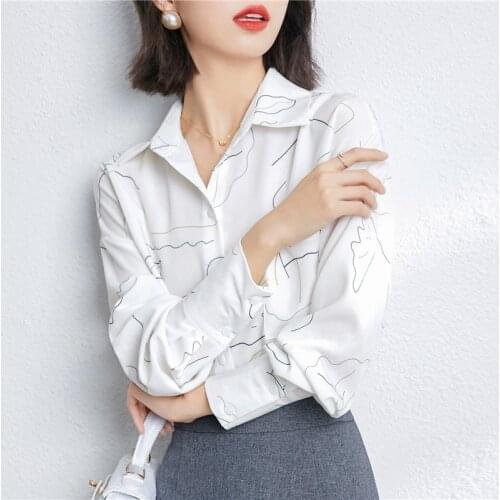2021 Women Tops And Bloues Plus Size OL Blouses Long Sleeve Vintage Printed Loose Blusas Female Spring Sexy Clothes Tees 1112