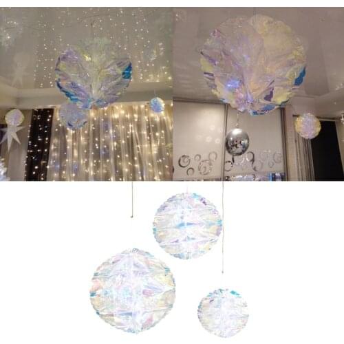 3pcs/Set Colorful Gradient Paper Flower Ball Iridescent Artificial Hanging Honeycomb Centerpiece DIY Wedding Home Party Decor