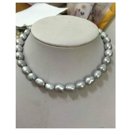 9-10MM natural south seas silver grey pearl necklace 18'' 14k